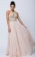 Sleeveless Beaded Prom Dress with High Neckline in Champaign